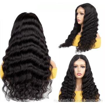 Cuticle Aligned Loose Wave Lace Closure Wigs Vendor, Cheap 10a Peruvian Curly Human Hair HD 4x4 Lace Front Wig For Women